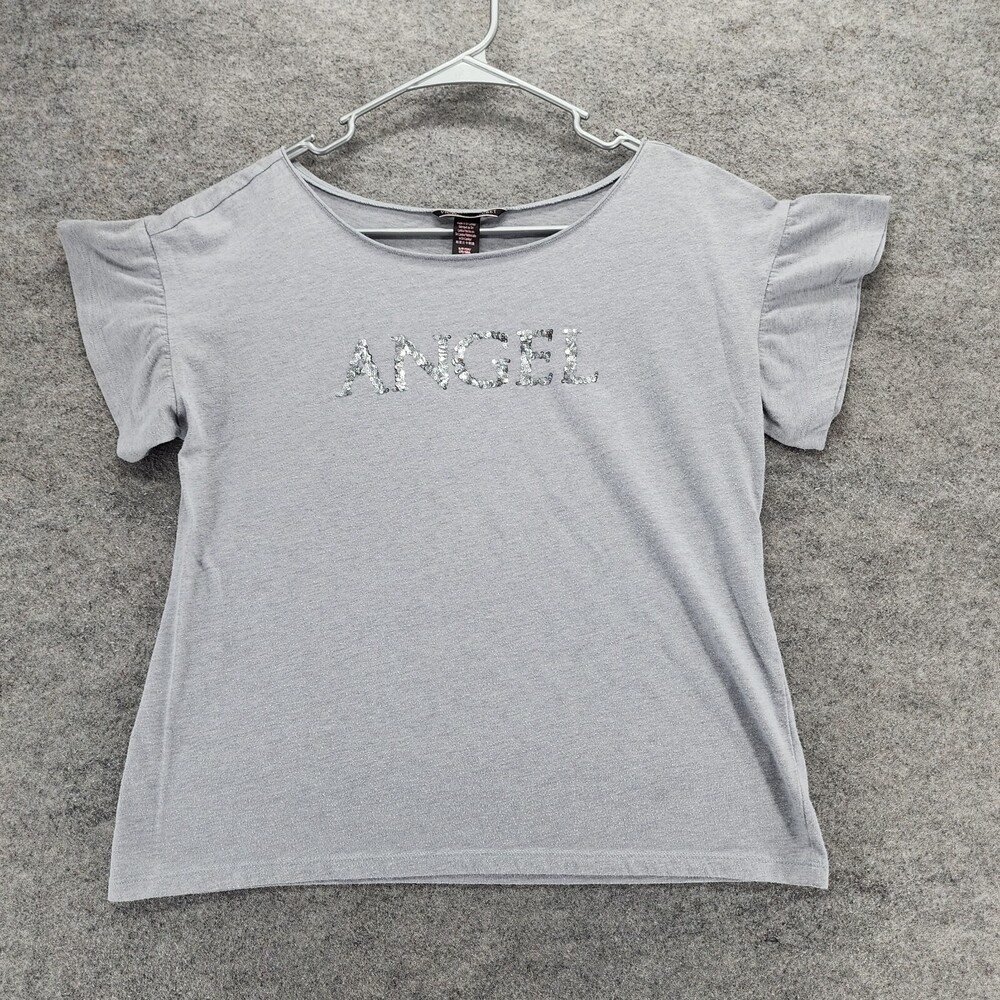Victoria Secret Shirt Womens Small Short Sleeve Gray Angel Sequin